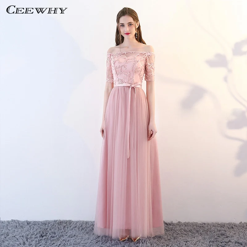 

CEEWHY Boat Neck Formal Dress Women Elegant Evening Gown Long Evening Dresses Prom Party Dress Vestidos Largos Abendkleider