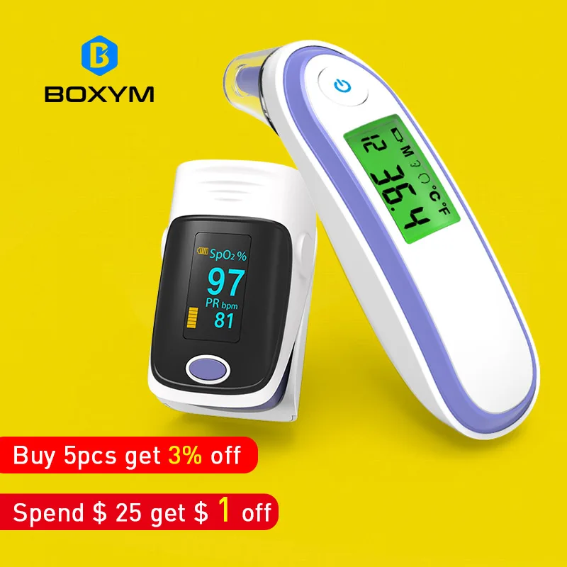 BOXYM Medical Finger Pulse Oximeter and Infrared Ear&Forehead Thermometer SPO2 PR oximetro de