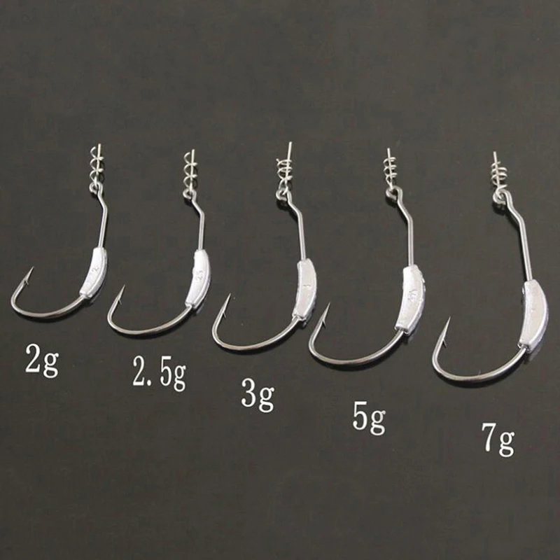 OUTKIT 5pcs/lot Barbed Lead Hook 2g/2.5g/3g/5.25g/7g Offset Fishing Hook Fish Hooks Fit for Texas Rigs Fishing Tackle