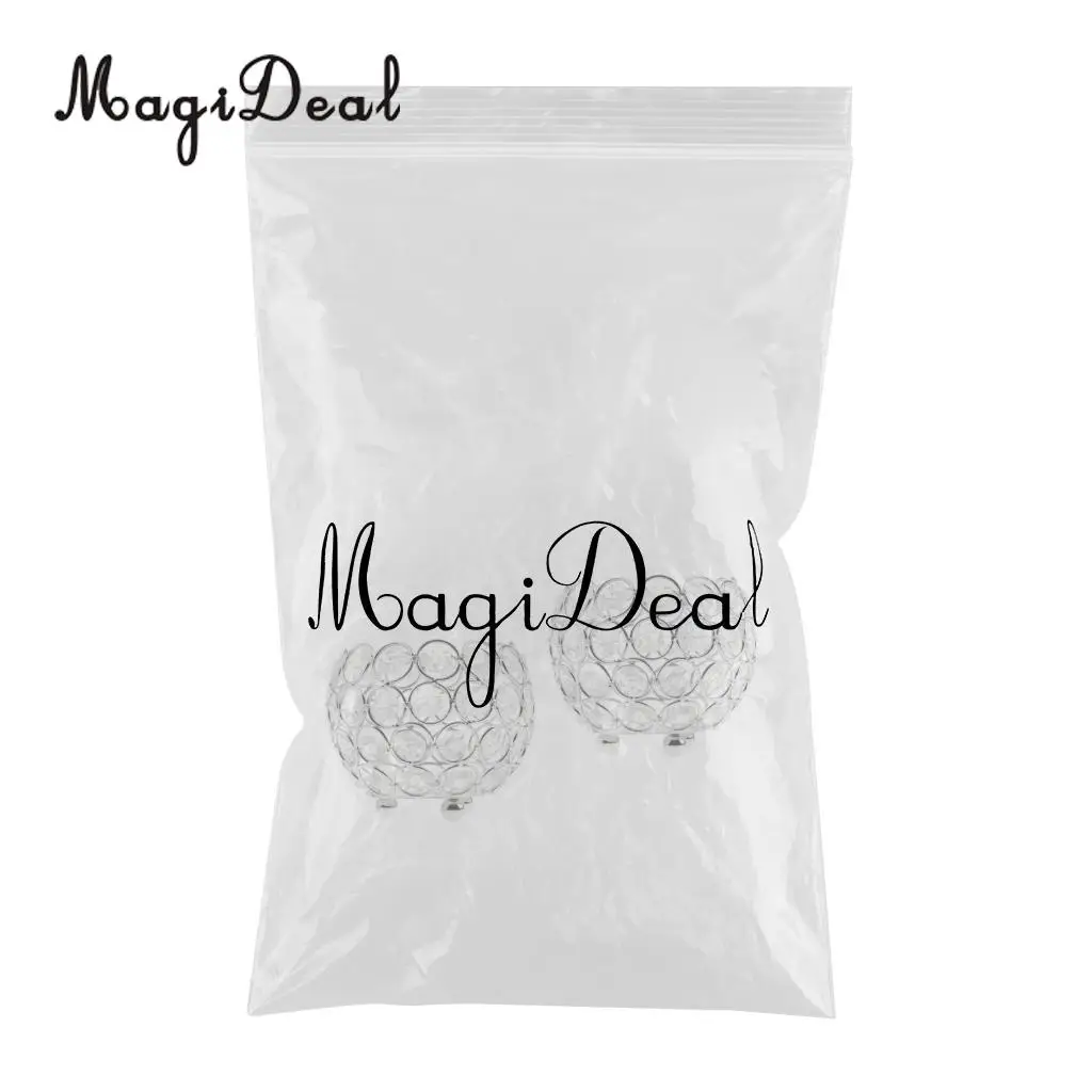 2x Crystal Bling Candle Holder for Wedding Party Dining Table DIY Decoration Dia. 8cm_ Silver