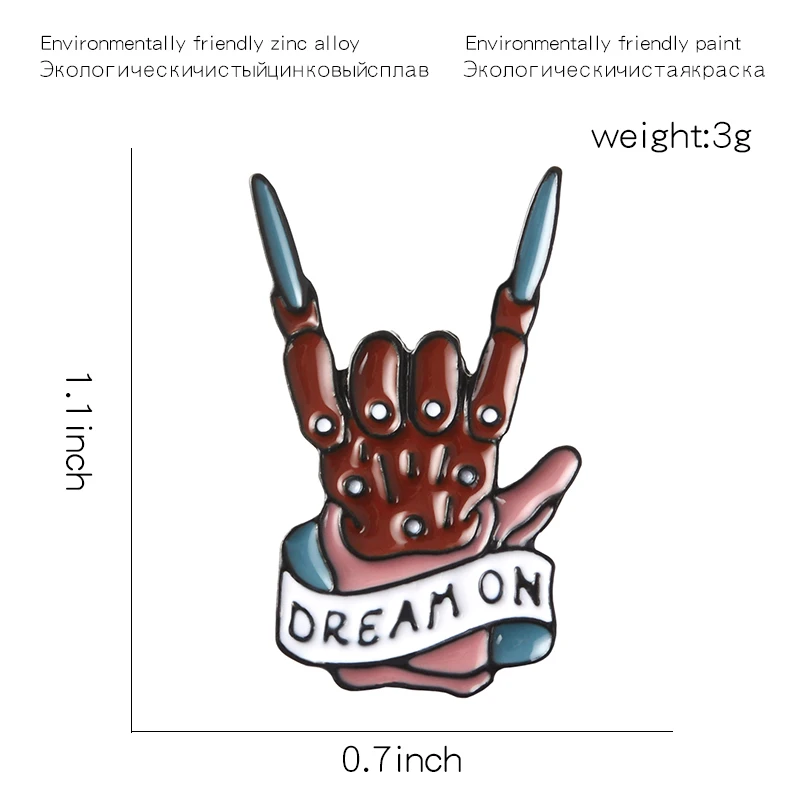 Зомби рогатая рука Corna Dream On Aerosmith Рок Панк Стивен Тайлер эмаль броши значок нагрудные булавки для рюкзака пальто