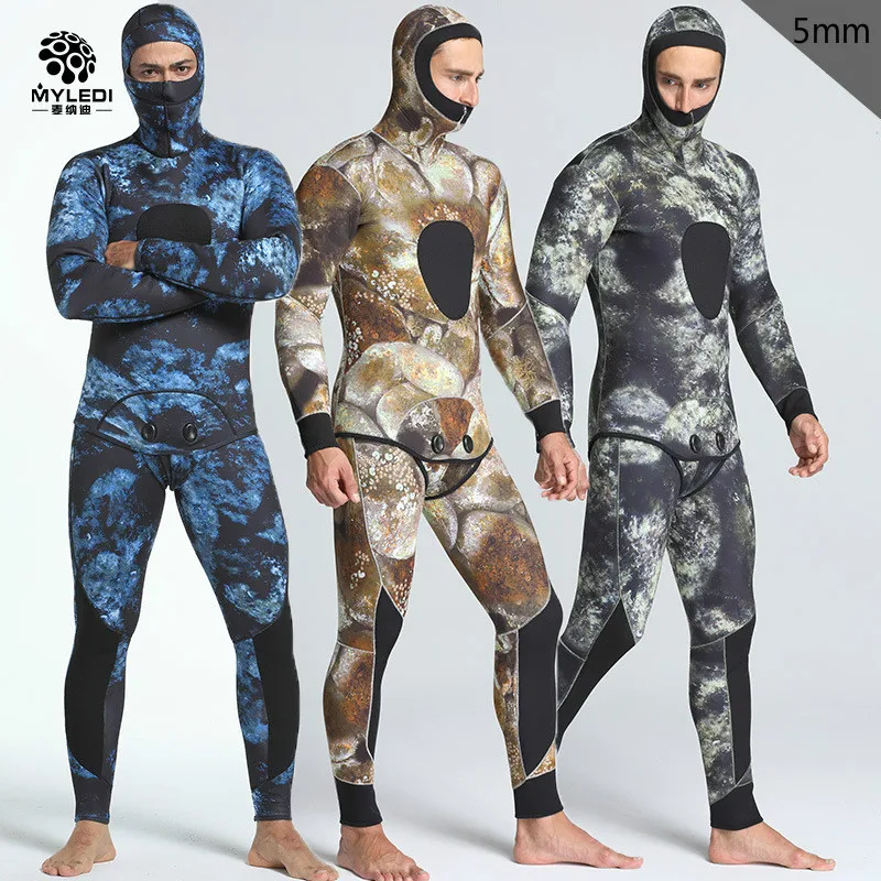 

New 5mm camouflage two pieces of men's waterproof warm warm fishing suit and surfers with chloroprene rubber diving suit