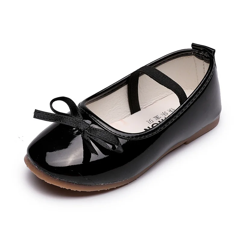 Single patent leather shoes with bows Childrens leather shoes Girl Princess dancing shoes Children soft-soled teenager Shoes