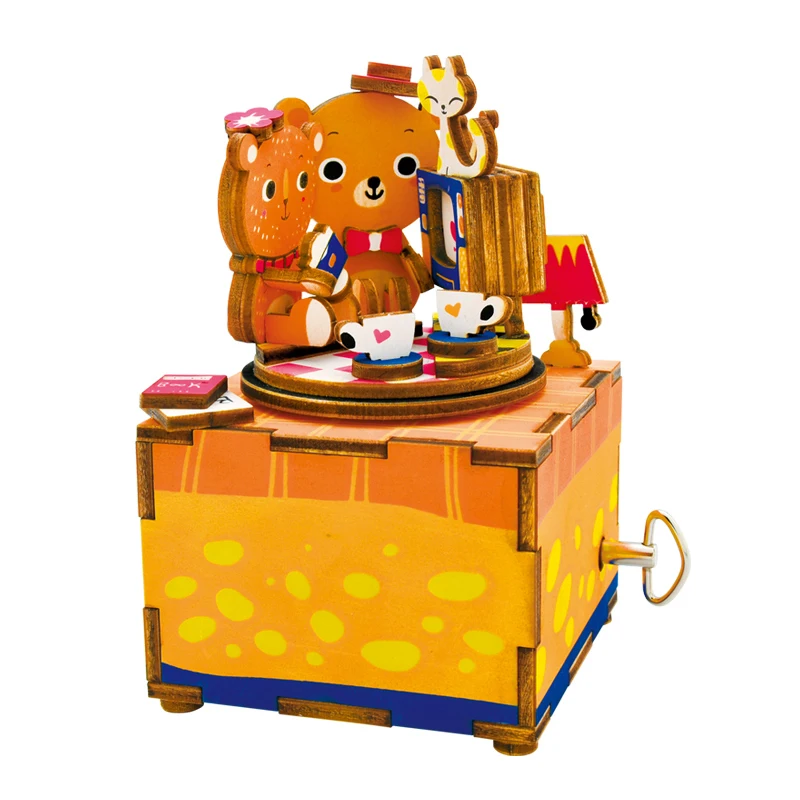 

DIY Rotating Small Bear Doll house With Music Box Wooden Dollhouse Miniature Model Handmade Puzzle Toys For Children AM310 #E