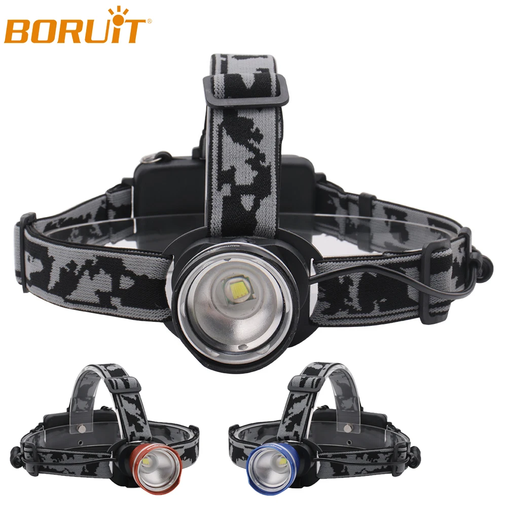 

BORUiT Zoomable T6 LED Headlamp Flashlight Rechargeable Waterproof Headlights Portable Camping Hunting Lantern Head Torch 18650
