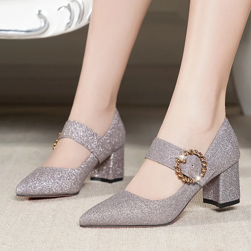 Весенне-осенние женские модельные туфли, шикарные свадебные туфли, Туфли Мэри Джейн с кристаллами и пряжкой, женские туфли на высоком каблуке, zapatos mujer 7311