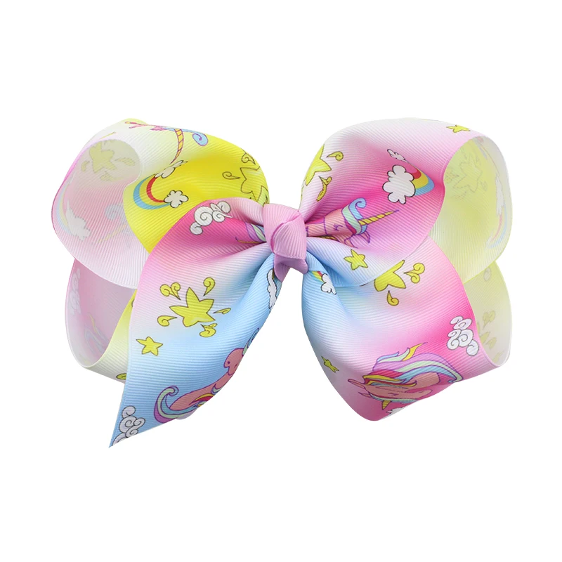 Large Kids Baby Girl Grosgrain Ribbon Flash Bow Clips Rainbow New Design Children Hair Accessories (8)