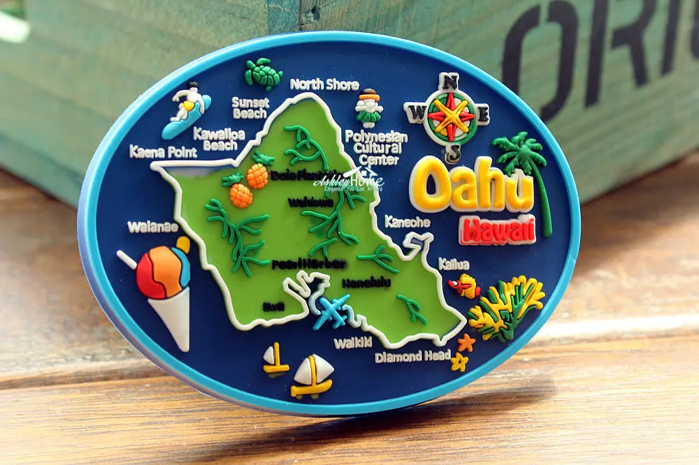 Место сбора Гавайские острова Оаху сувенир из США резиновый магнит|rubber fridge