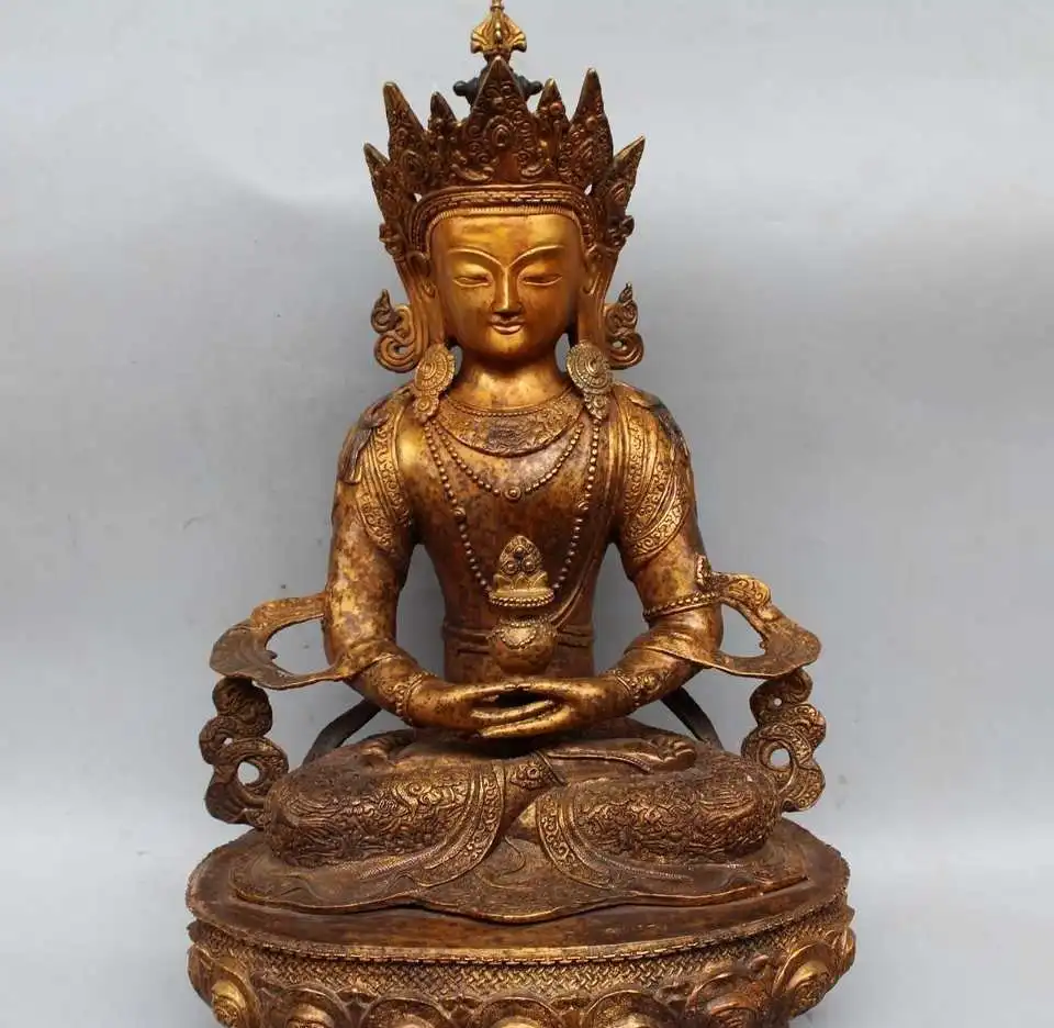 

24" Tibet Buddhism Bronze Gilt Seat Amitayus longevity God Goddess Buddha Statue