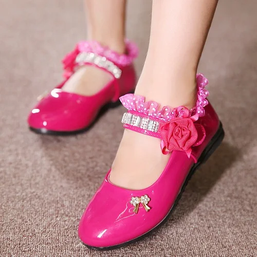 Элегантные детские сандалии принцессы; свадебные туфли из искусственной кожи для девочек; вечерние туфли на высоком каблуке с бусинами для девочек; 4 цвета - Цвет: rose