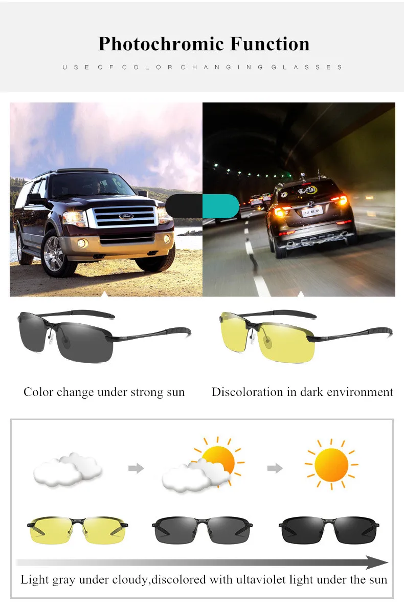 Al-Mg сплав фотохромные поляризованные мужские солнцезащитные очки для вождения день и ночь, Обесцвечивающие мужские солнцезащитные очки UV400 S160