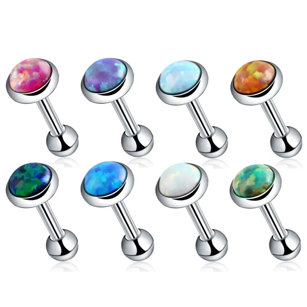 

8pcs/lot Steel Opal Stone Ear Tragus Cartilage Helix Stud Piercing Body Jewelry Retainers Earring Barbell Stud Lip Piercings 16G