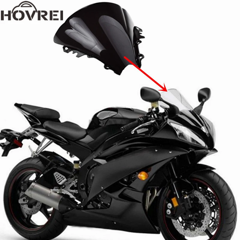 

black motorcycle Wind Deflectors Wind shield Windshield WindScreen Double Bubble for YAMAHA YZF-R6 R6 2006 2007
