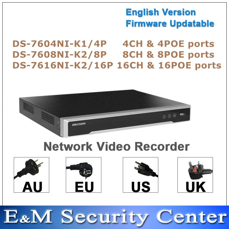 

Origianl hik english NVR DS-7604NI-K1/4P DS-7608NI-K2/8P DS-7616NI-K2/16P Embedded 4K POE Network Video Recorder