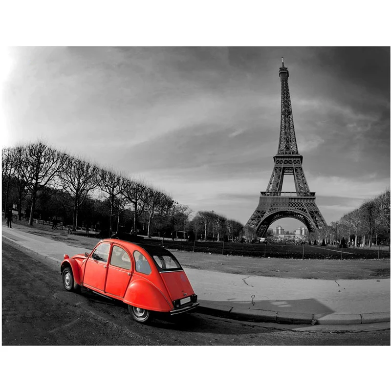 Paris Red car with the Eiffel Tower diamond embroidery kit 5d diy diamond painting crystal rhinestones embroidery beads