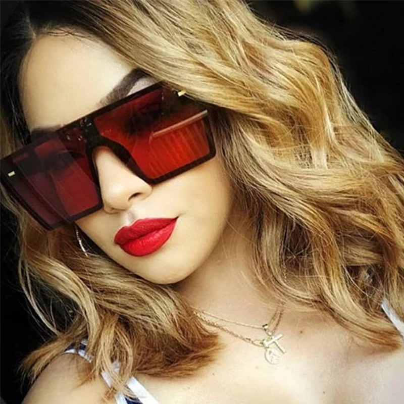 

New Thin Flat Top Suqare Big Sunglasses Women Luxury Brand Designer Retro Vintage Sun Glasses Female Kim Kardashian Sunglasses