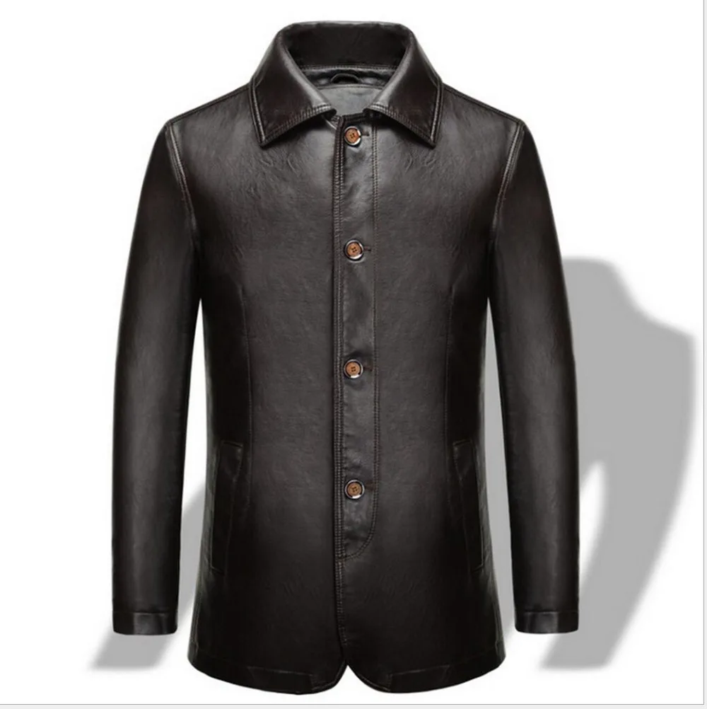 

M-4XL Autumn and winter New long middle-aged men leather PU leather jacket casual jacket plus size clothing