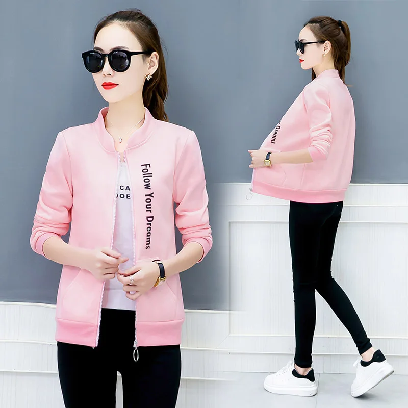 

2019 Autumn Winter Loose Women Jacket Coat Solid Color Letters Printed With Zipper Outwear Women Clothes Plus Size 3XL