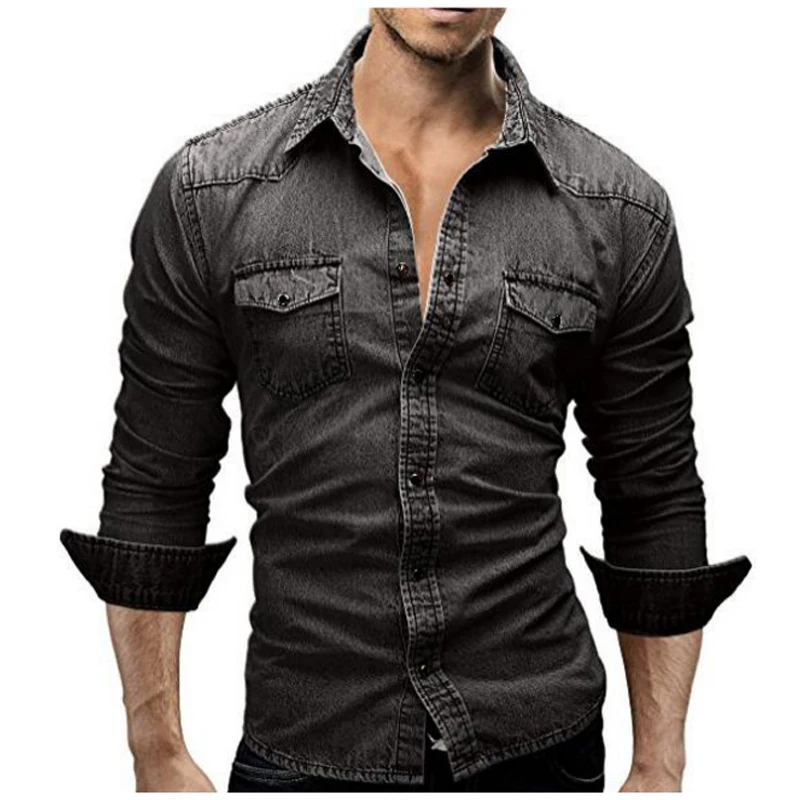 Acheter Chemise en jean Hommes 2018 Mâle Chemise En Jean Rétro Hommes Chemise À Manches Longues Vêtements De Marque Camisa Hombre M XXXL