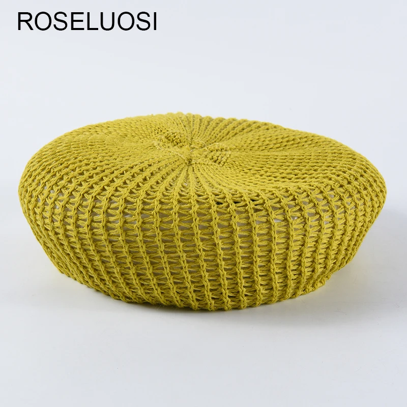 ROSELUOSI женские весенне-летние береты шапка Дамский однотонный вязаный берет Bonia