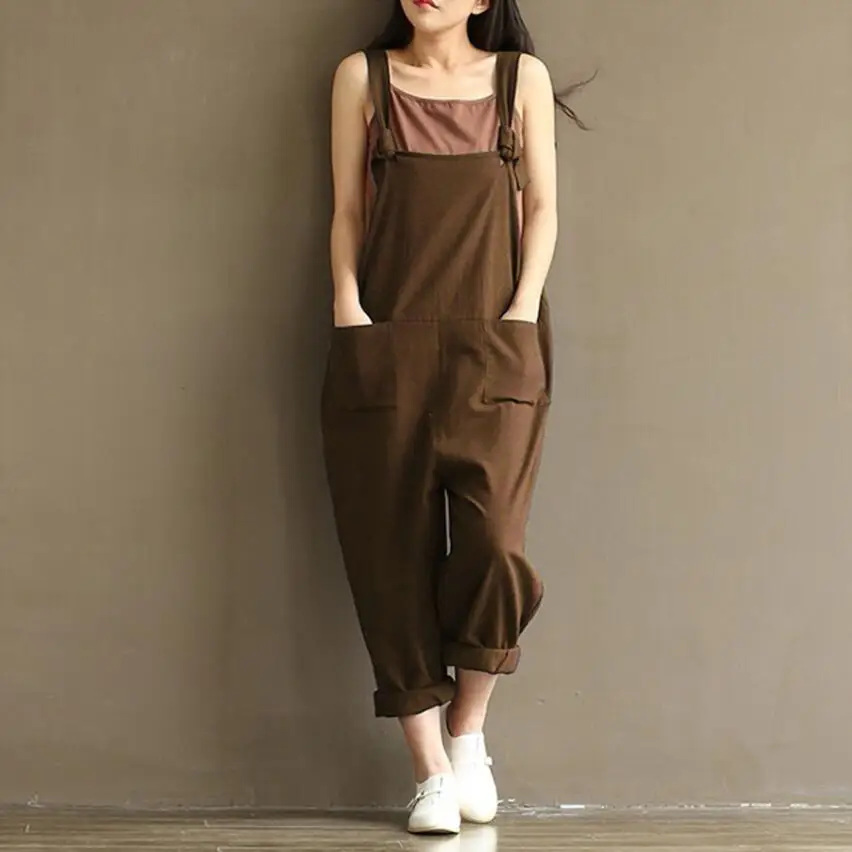 Women's Cotton Suspender Pants Harem Overall Pants Plus Size Spring Autumn Cotton Trousersin