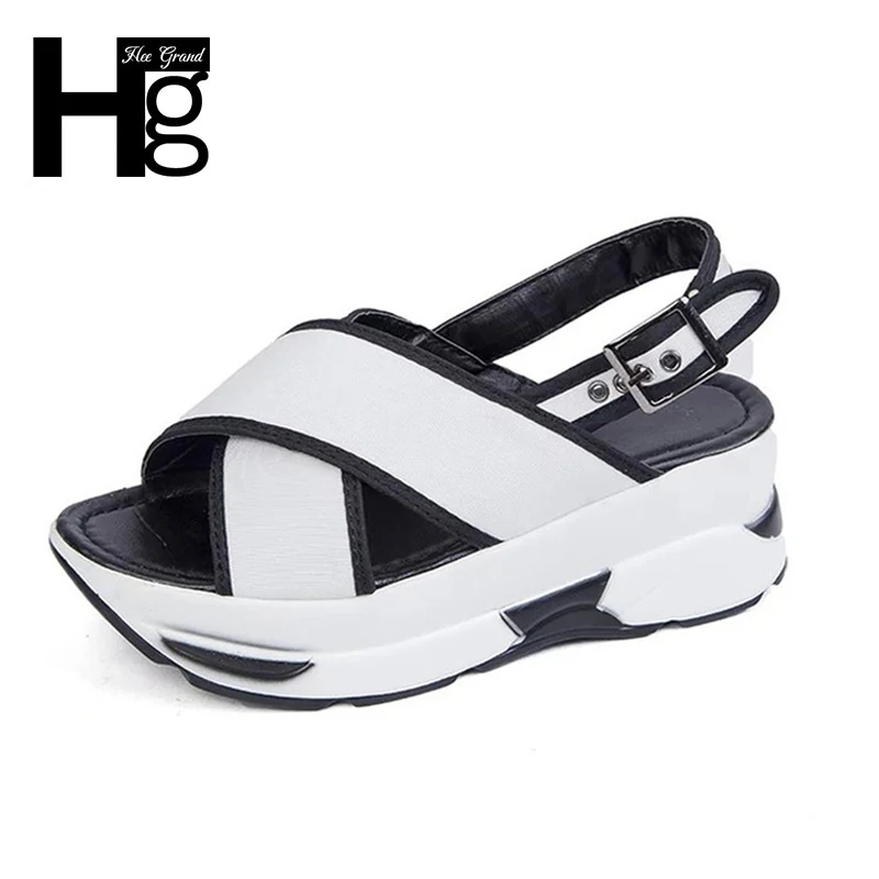 

HEE GRAND Platform Wedges 2017 New Sandals Fashion Cross Band Buckle Shoes Woman Comfort Summer Women Shoes XWZ4098