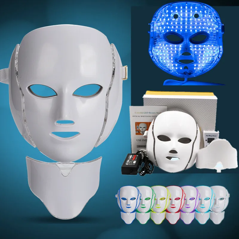 Новейшая 7 цветов фотонная электрическая светодиодный маска для лица с омоложением кожи шеи против акне и морщин для салонов красоты для домашнего использования