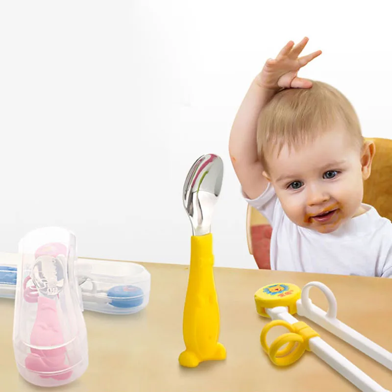 Baby Feeding Spoon Chopstick Toddlers Infant Training Tableware set (9)