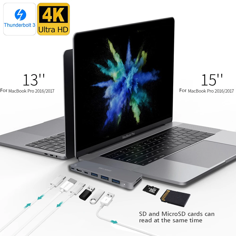 USB C Hub,Thunderbolt 3 Hub ALLFU 8-in-1 Type C Pro Hub Adapter for 2016/2017 MacBook Pro 13"and 15"