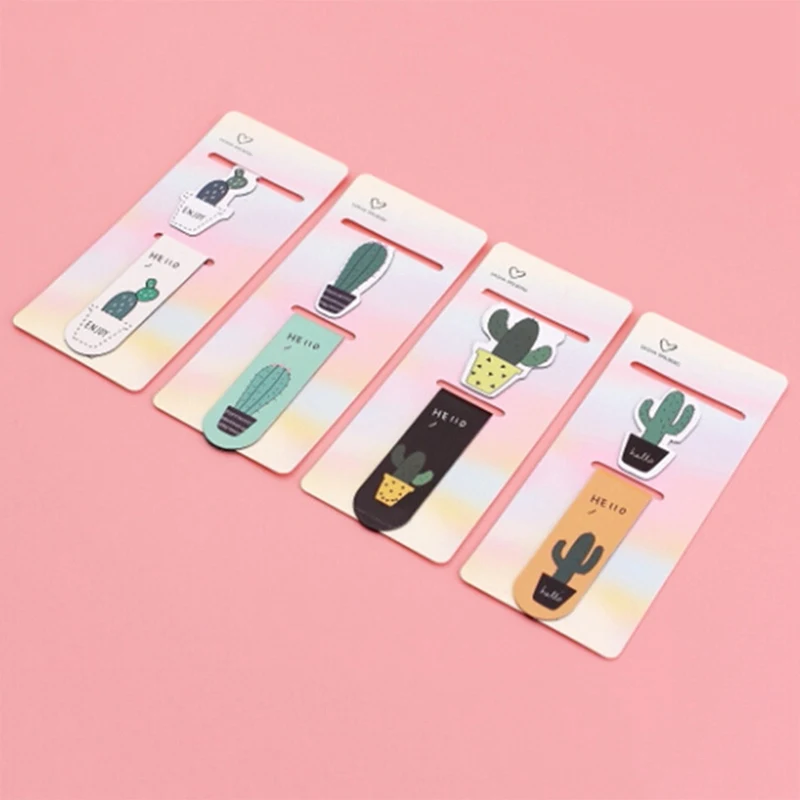 

2Pcs/set Cute Cactus Magnetic Bookmarks Paper Clip Fridge Stickers School Office Supply Escolar Papelaria Gift Stationery