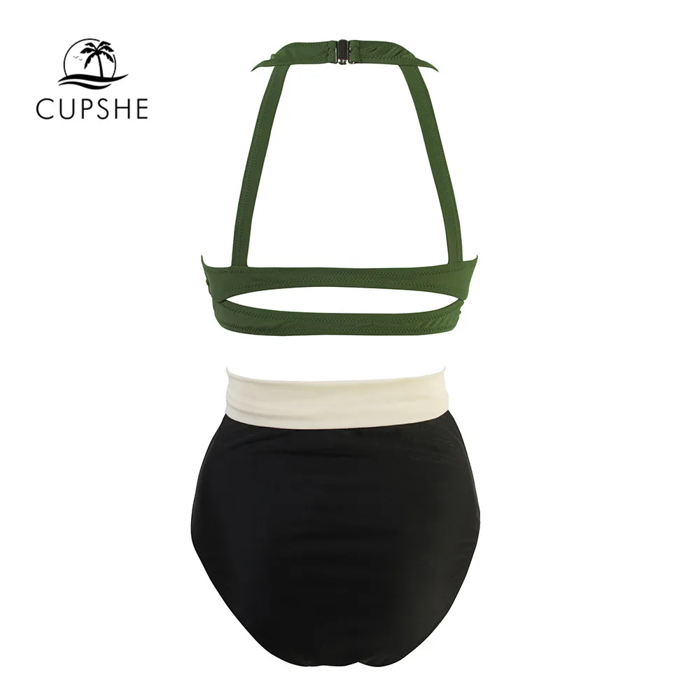 CUPSHE оливково бант Цельный купальник Для женщин сексуальный вырез на бретелях