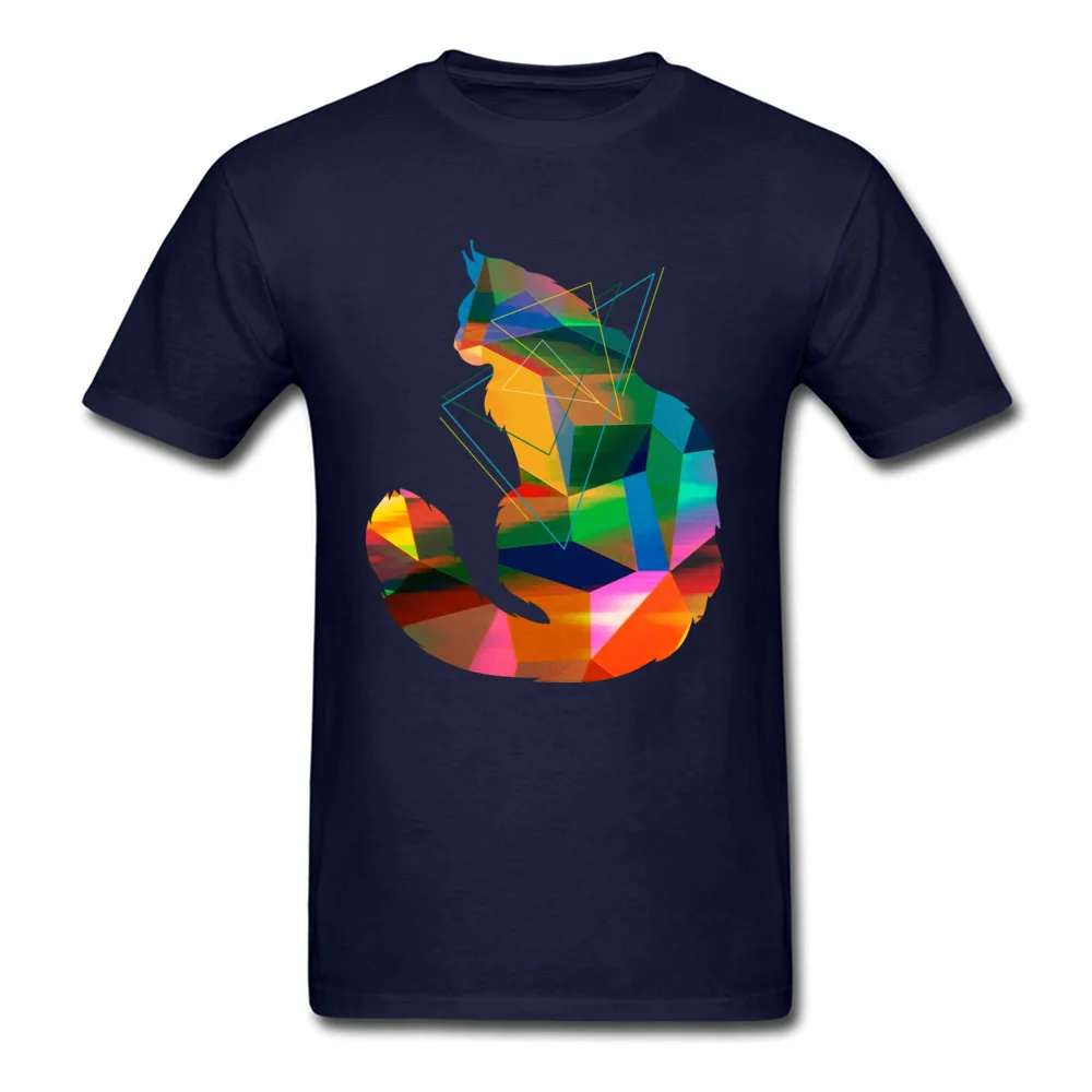 Cubism Cat Tops Shirt 2018 Popular O-Neck Personalized Short Sleeve 100% Cotton Fabric Young Tshirts Leisure Clothing Shirt Cubism Cat navy
