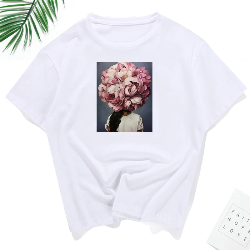 Модная Новая женская футболка, забавная классная женская футболка с цветочным принтом, хлопок, футболка с круглым вырезом размера плюс, одежда 100 кг