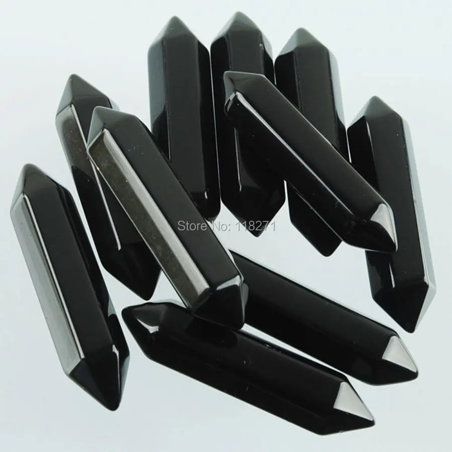 

WOJIAER No Drilling Hole Black Quartzs Stone Hexagonal Chakra Cabochon CAB For Making Jewelry 5 PCS PU3101