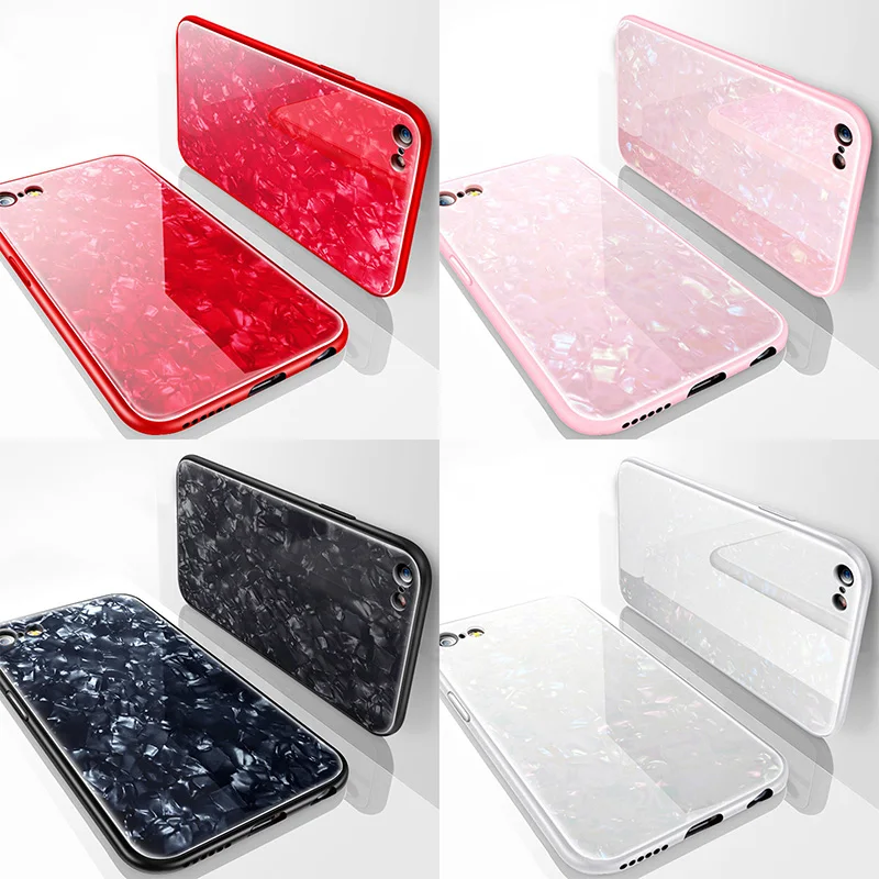

Dream Shell Pattern Phone Case For iPhone X XR XS Max 8 7 6 6S Plus Electroplating Hard Tempered Glass Glitter White Back Cover
