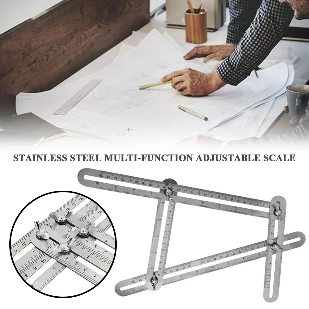 

Stainless Steel Foldable Multi Angle Ruler Template Tool Steel Four-sided Tile Flooring Measuring Tool Craftsmen