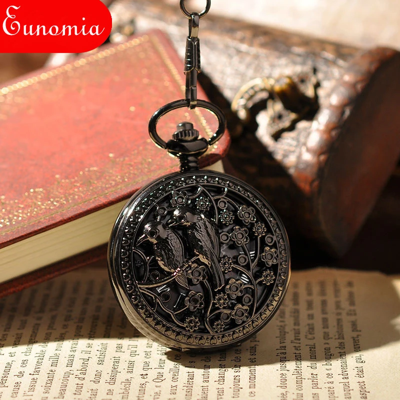 Lover Double Birds Gift Men Pocket Watch Fashion Skeleton Watches 