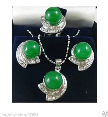 

Fast SHIPPINGTitle706 Jewelry green jade crystal earrings necklace pendant ring set + Chain (A0424)