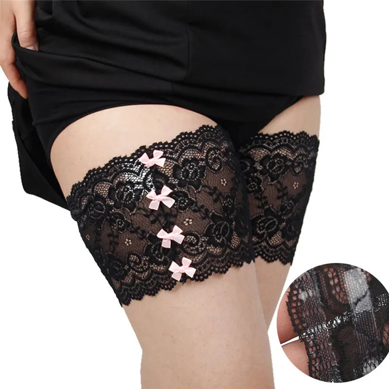 

Summer Thigh Bands 2019 Sexy Lace Women's Thigh Socks Protect Leg Anti Friction with Two Rows of None Slip Silicone Leg Warmers
