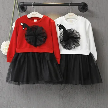 

fall baby clothes swan girls dresses infant girls party dress winter lace tutu dress for kids girl red white infatil vestidos