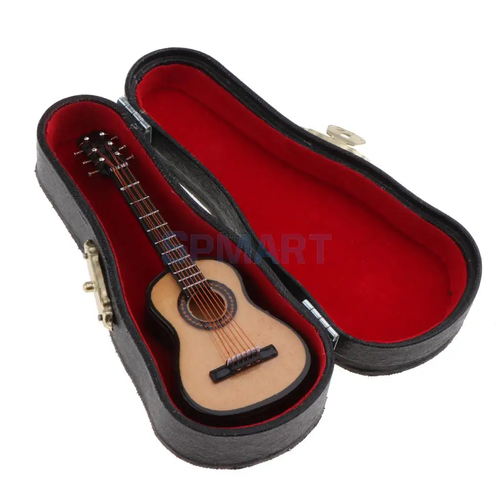 1/12 Scale Dollhouse Miniature Musical Instrument Guitar with Wooden Box for 12th Dollhouse Music Room Decoration
