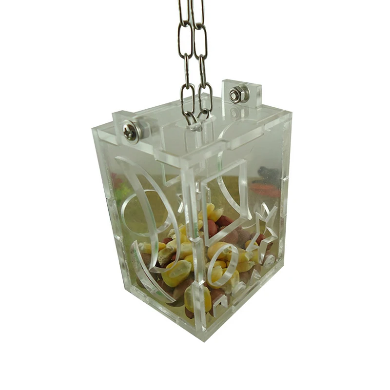 Urijk New Acrylic Parrot Feeding Box Pet Bird Foraging Feeder Boxes Hanging Cage Swing Chew Toys