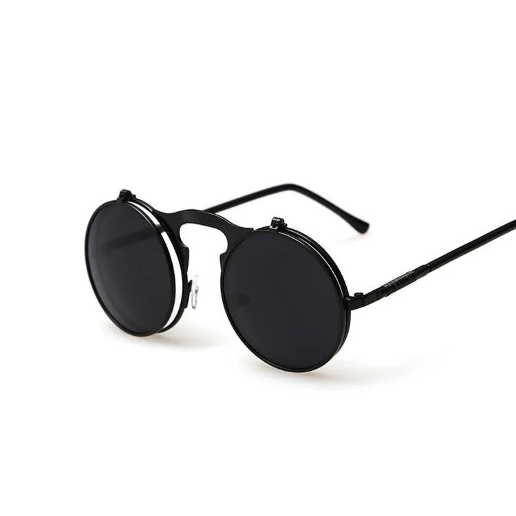 Винтажные Круглые Солнцезащитные очки для мужчин и женщин, фирменный дизайн, Стим панк Покрытие, круглые ретро солнцезащитные очки, мужские металлические солнцезащитные очки для женщин - Цвет линз: BlackGray