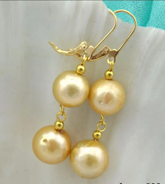 

Free Shipping >>>>Rare 12mm gold round Edison Reborn pearl dangle earring