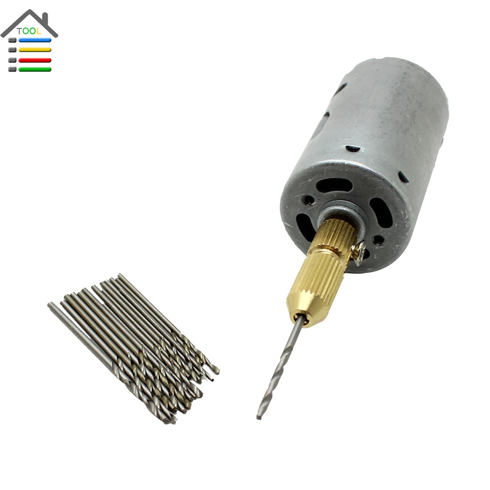 

New Micro Small DC5-12V Electric PCB Motor Hand Drill Press Drilling with 16pcs 0.8mm-1.5mm Twisit Bits and Brace jaws Shaft