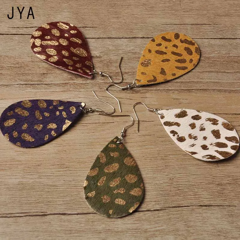 

JYA Big Leopard Earrings for Women Real Leather Feather Waterdrop Long Earrings Hanging Fashion Leaf Dangle Multicolor Ear Drops