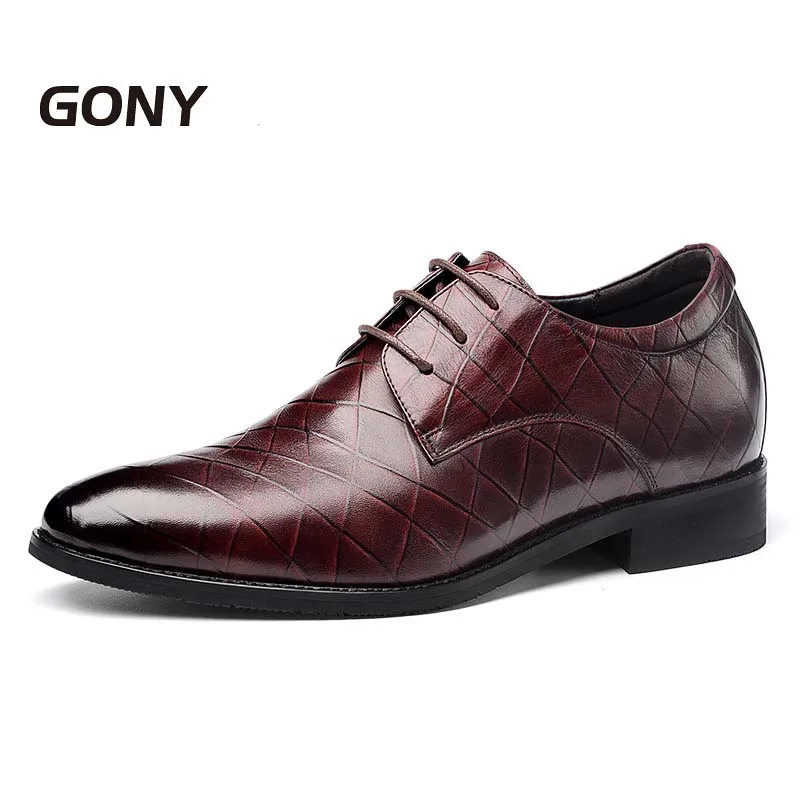 

Fashion Calfskin Embossed Leather Dress Formal Height Increasing Shoes for Men 6cm Taller on Wedding Party