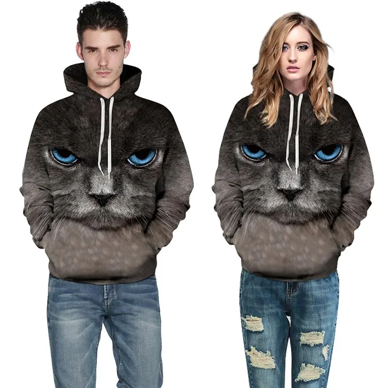 Headbook Fashion 3d Print Hoodies Men/Women Thin Cool 3d Sweatshirts Big Blue Eyes Cat Print Hooded Hoodies ZJWY001