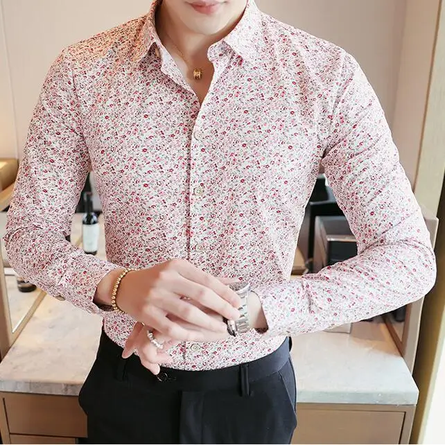 Men's Shirts Retro Floral Printed Man Casual Slim Shirt Fashion Classic Men Dress Shirt Men's Long Sleeve Brand Clothing - Color: NO.5