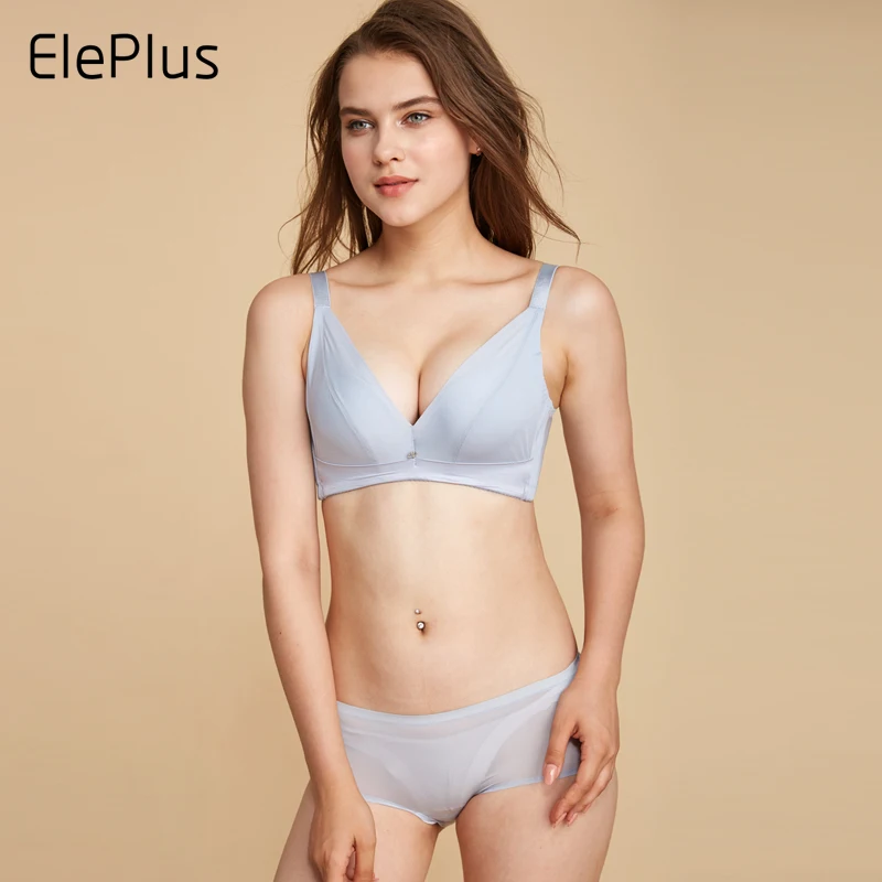 Eleplus A B Cup Soild Color Bra Set Ladies No Rims Bras and Brief Set